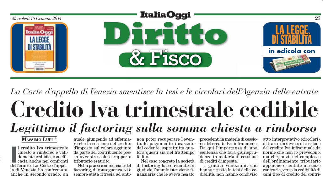 l credito IVA trimestrale nei confronti del fisco può essere validamente ceduto