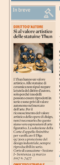 SI AL VALORE ARTISTICO DELLE STATUINE THUN – Il Sole 24 Ore 24-03-2017