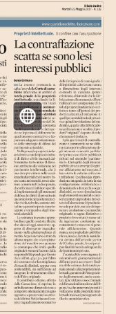 LA CONTRAFFAZIONE SCATTA SE SONO LESI INTERESSI PUBBLICI – Il Sole 24 ore –  31-05-2017