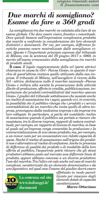 Due marchi si somigliano? Esame da fare a 360 ° – Italia Oggi – 09-08-2017