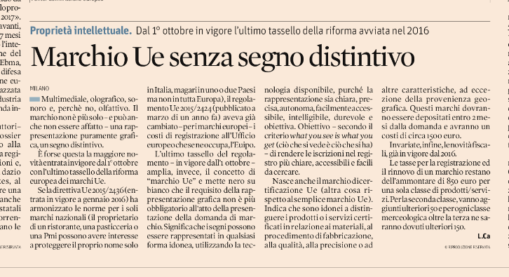 Marchio UE senza segno distintivo – Il sole 24 ore  03-10-2017