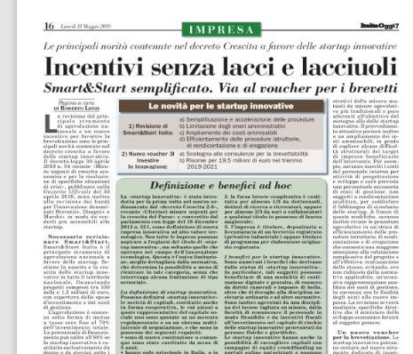 Incentivi senza lacci e lacciuoli Italia Oggi del 13 maggio 2019