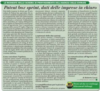 Patent Box sprint, dati delle imprese in chiaro -Italia oggi del 19/07/2019